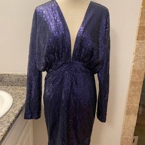 SHEIN Plunging Neck Keyhole Back Batwing Sleeve Purple Sequin Dress